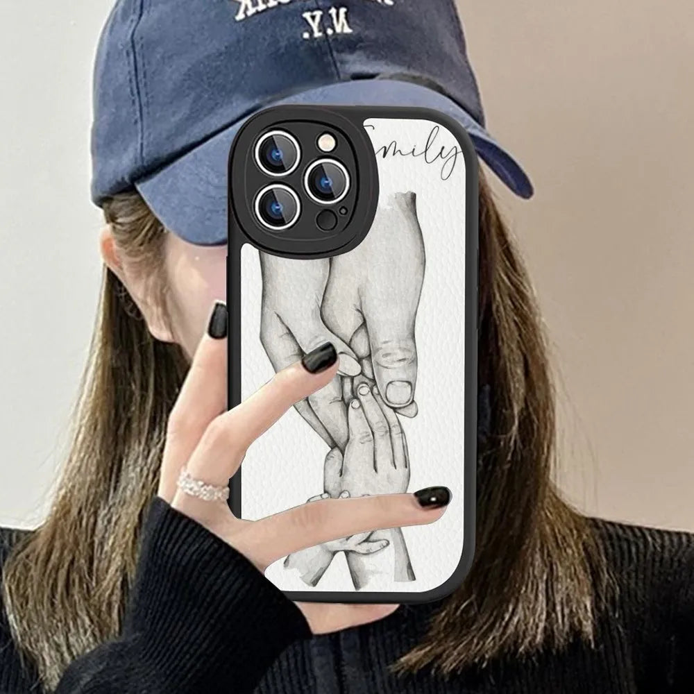 Baby Mom daughter Son Dad Hand Phone Case Hard Leather For iPhone 15 14 13 12 Mini 11 14 Pro Max Xs X Xr 7 8 Plus Fundas