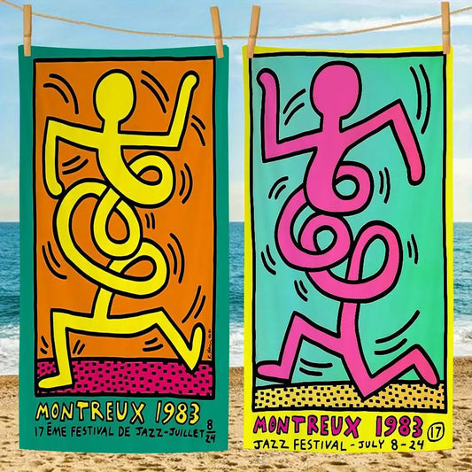 Keith-Haring-Works-Colorful-Print Cartoon Beach Towel Cute Kawaii Room Decor Bath Girls Children Hand Towels