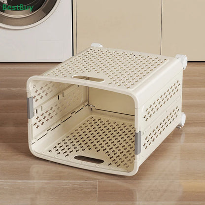Foldable Laundry Baskets With Wheels Dirty Clothes Basket Large Capacity Cart Bathroom Multifunctional Storage Basket