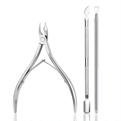 Stainless Steel Nail Cuticle Scissors Set With Dead Skin Pusher,Manicure Pedicure Tool, UV Polish Gel Remover Tool For Nail Care