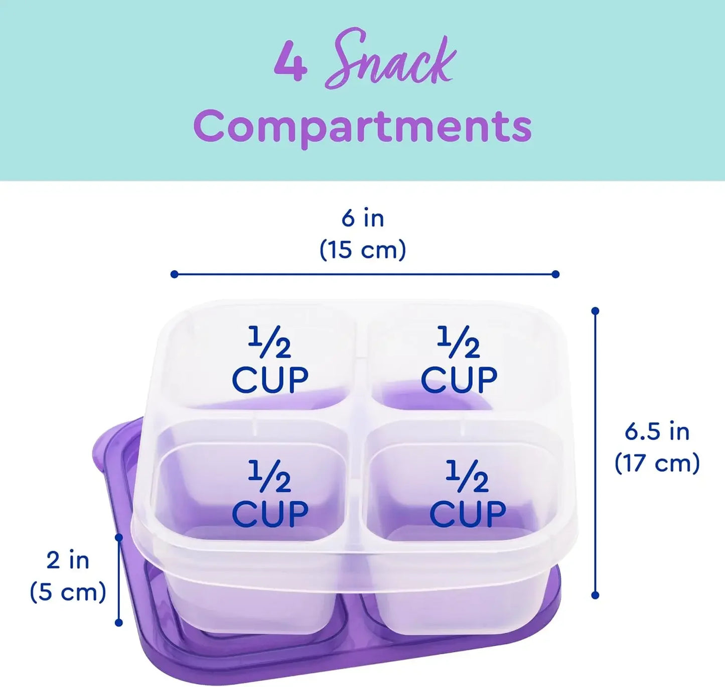 5 Pack Bento Snack Boxes - Reusable 4-Compartment Food Containers for School, Work and Travel
