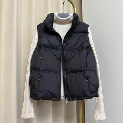 Down Jacket Women Sleeveless 2024 New Down Vest Female Standing Collar Short Coat Loose White Down Jacket Vest Small European