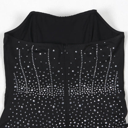 CM.YAYA Diamonds Hot Rhinestones Strapless Women Sleeveless Long Dress 2025 Spring Birthday Party Evening Prom Maxi Dresses