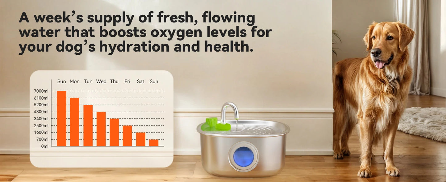 Apetdola 7L/236oz Dog Water Fountain Stainless Steel Dog Water Bowl Automatic Pet Drinker Water Dispenser for Multiple Pets