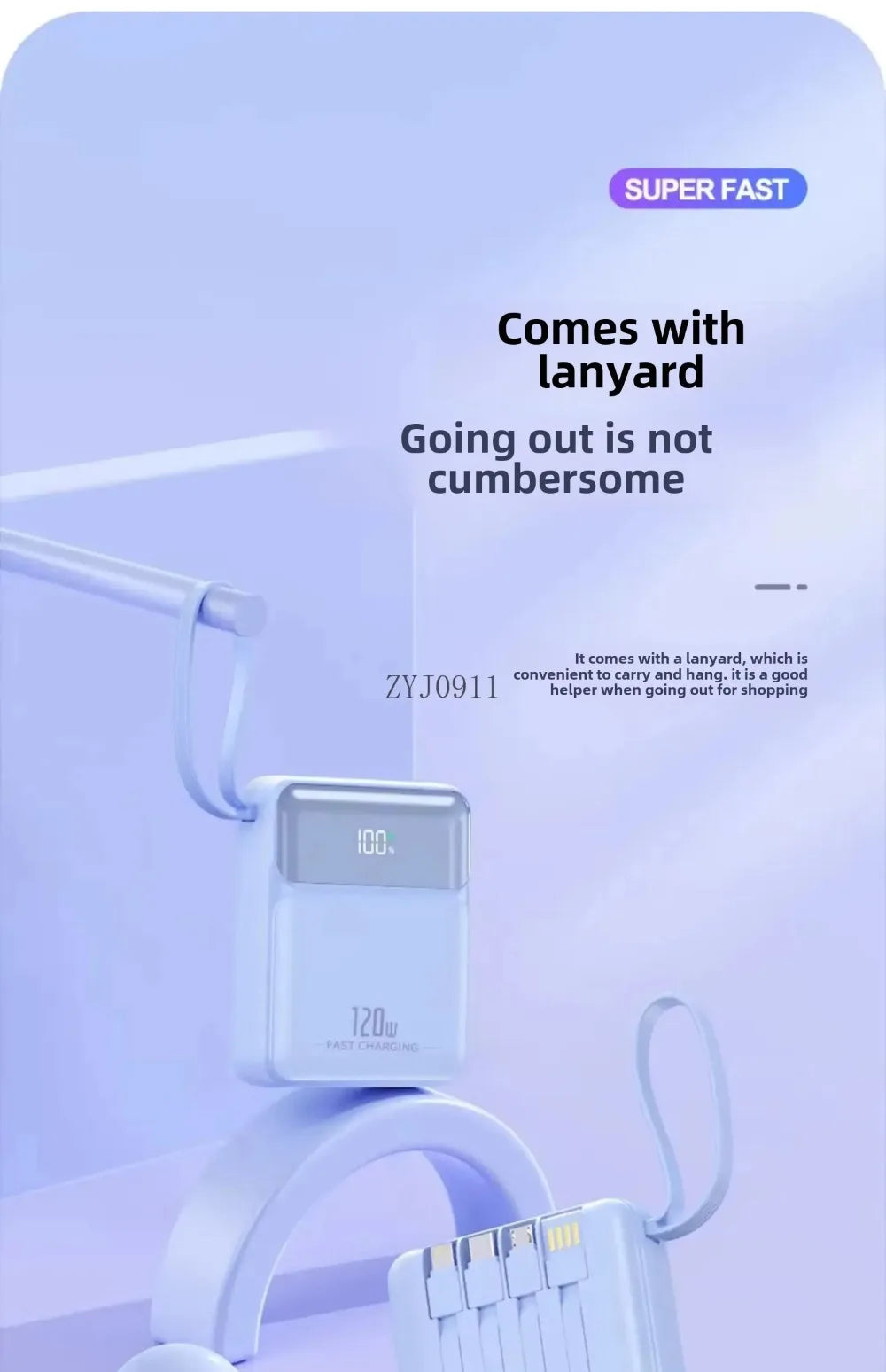 A Brand-new 120W Three-in-one 20,000mah Super Fast Power Bank with Large Capacity, Built-in Cable and Digital Display Powerbank