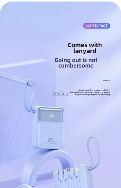 A Brand-new 120W Three-in-one 20,000mah Super Fast Power Bank with Large Capacity, Built-in Cable and Digital Display Powerbank