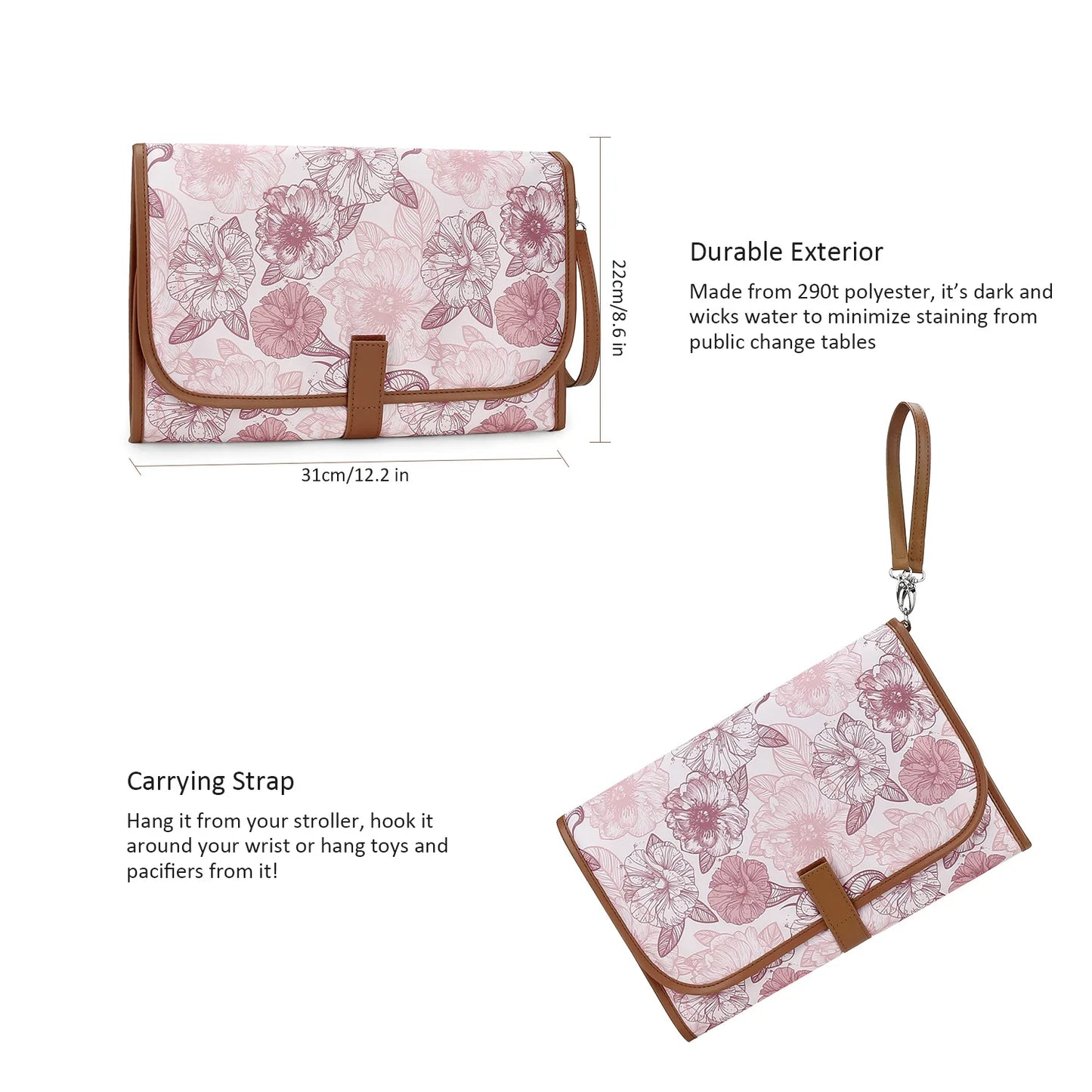 New Portable Diaper Changing Pad, Portable Changing pad for Newborn Girl & boy - Baby Changing Pad with Smart Wipes Pocket