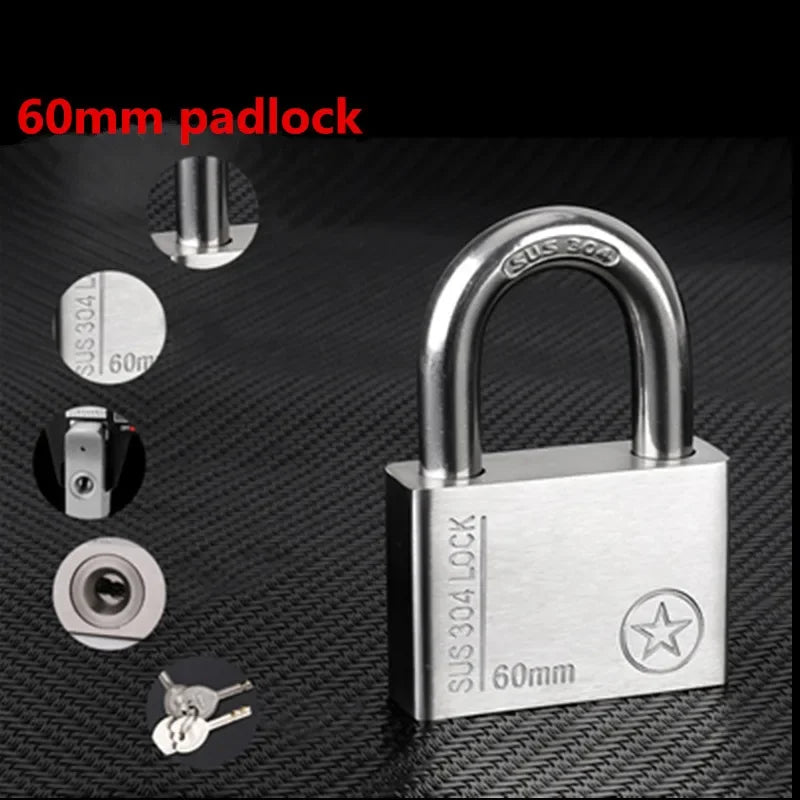 304 Stainless Steel Padlock Cabinet Outdoor Lock Head Furniture Lock Waterproof Rust-Proof Door Lock  with 4 keys