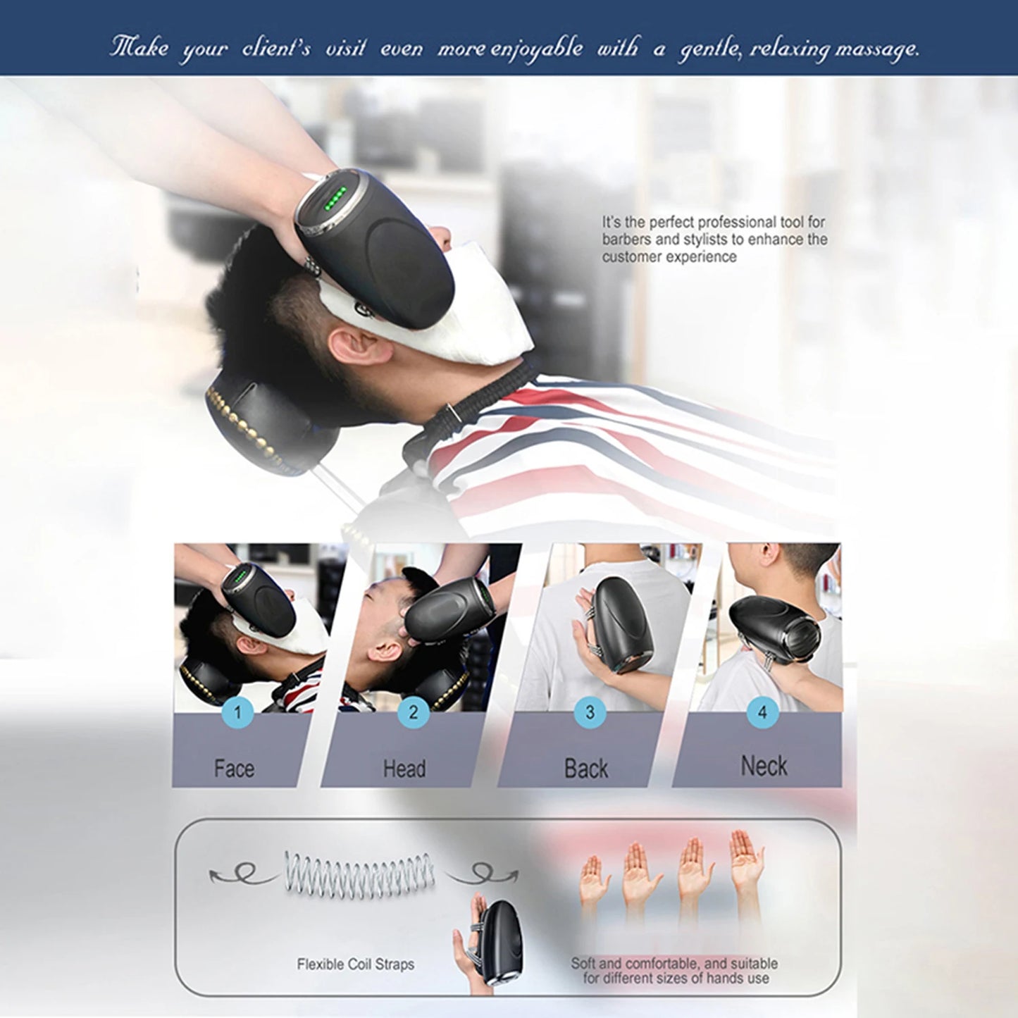 Barber Massager Cordless Handheld Heat Massager USB Charging Vibration Head Massage Professional Men's Barberology Massager