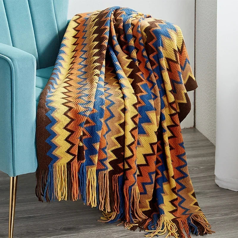 Knitted Blankets Bohemian Plaid Throw Blanket Sofa Cover With Tassels Travel Leisure Bed Cover Blanket boho Bedspread