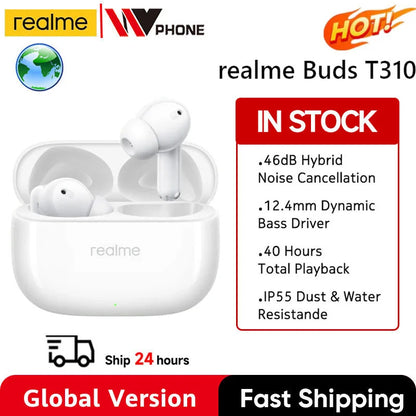 Global Version realme Buds T310 True Wireless Earphone 46dB Active Noise Cancelling TWS Earphone Bluetooth 5.4 For realme phone
