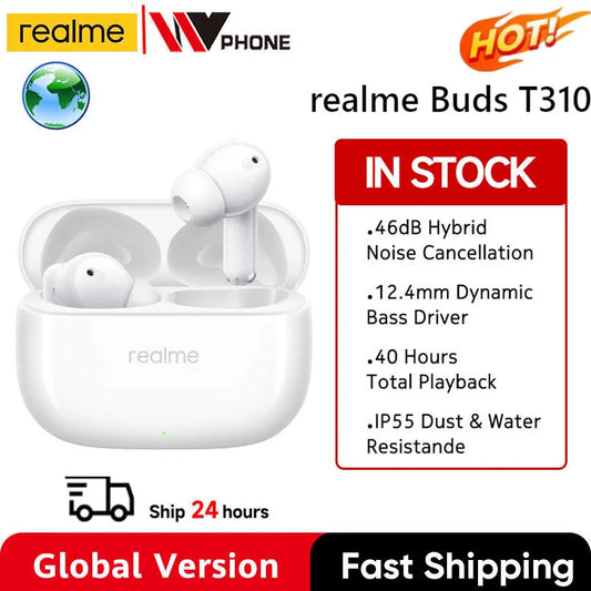 Global Version realme Buds T310 True Wireless Earphone 46dB Active Noise Cancelling TWS Earphone Bluetooth 5.4 For realme phone