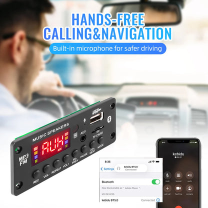 2*25W 50W Amplifier 12V MP3 Player Decoder Board Bluetooth 5.0 Car FM Radio Module TF USB AUX WMA Player Decoder Handsfree