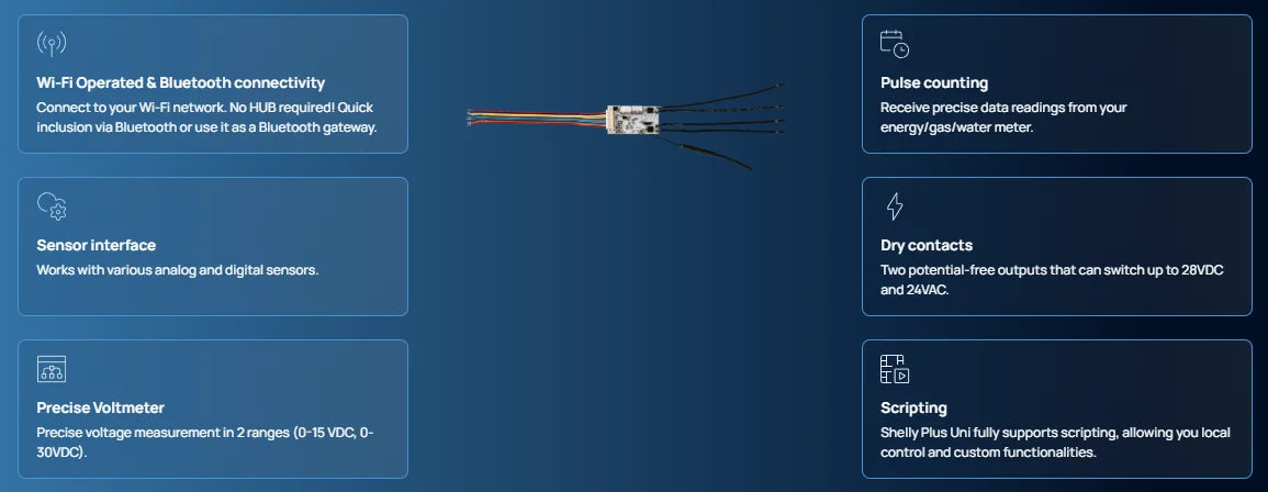 Shelly Plus Uni Smart Wi-Fi operat module Designed systems small device offers advanced automation insightful monitoring