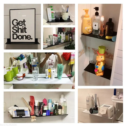 Floating Bathroom Shelves Without Drilling Storage Wall Rack Home Organizer Ledge Hardwares Cabinet Kitchen Toilet Accessories