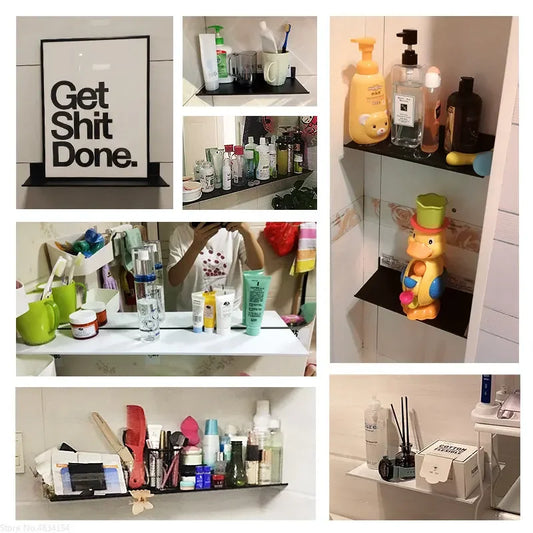 Floating Bathroom Shelves Without Drilling Storage Wall Rack Home Organizer Ledge Hardwares Cabinet Kitchen Toilet Accessories