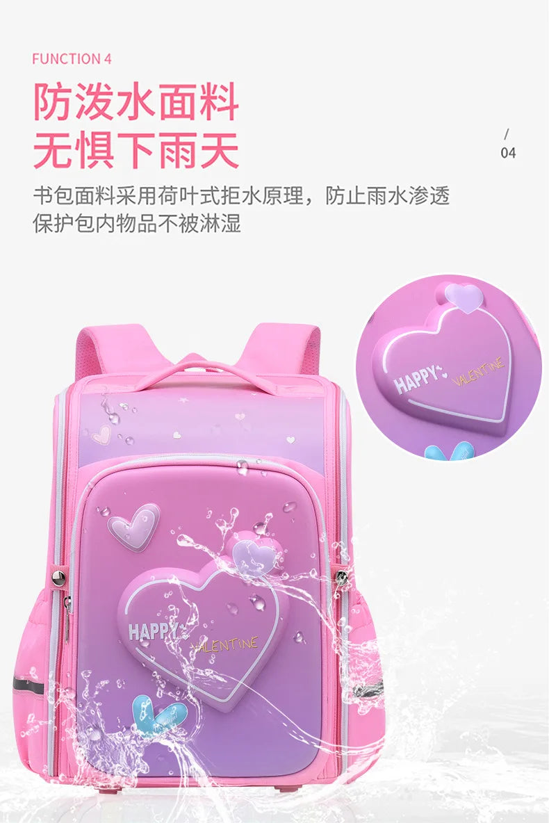 primary school bags for girls cute cartoon love heart pink school backpack student bookbag elementary school kids backpack
