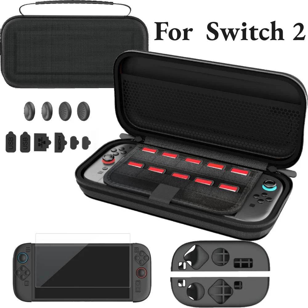Travel Case for Switch 2 Carrying Bag Screen Protector Protective Case  Dust Plugs Grip Cover All in One Accessories Storage Kit