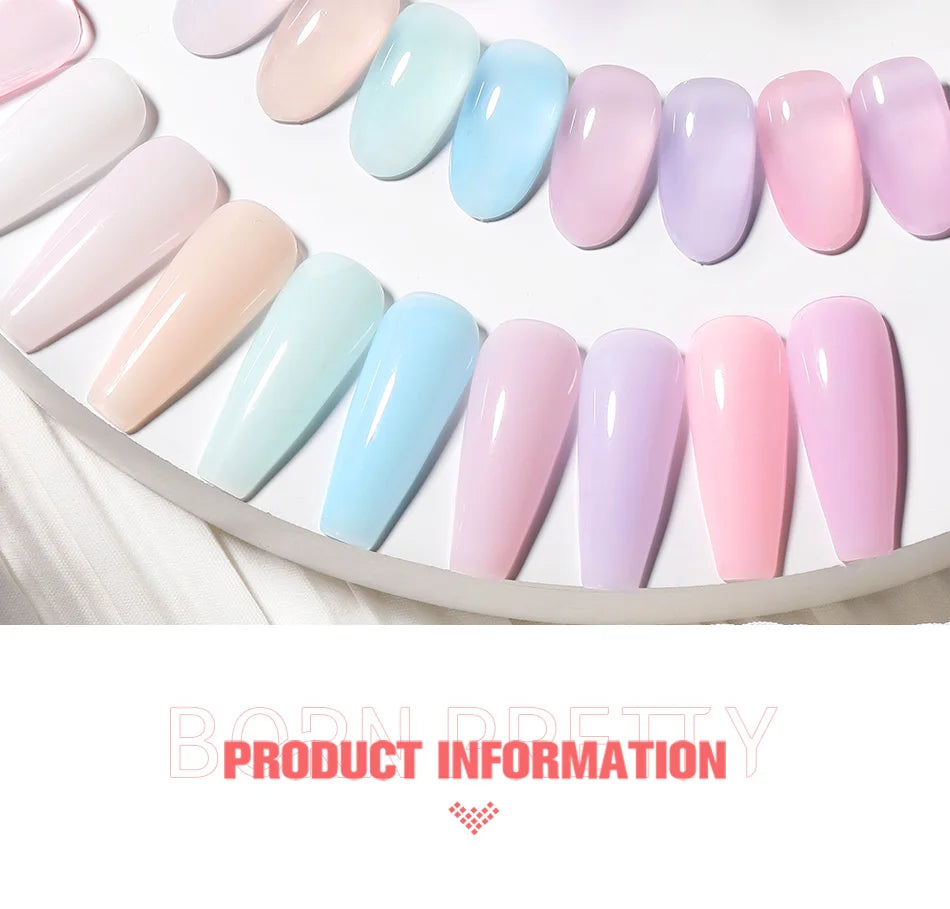 BORN PRETTY Milky Pink Rubber Base Gel Nail Polish Glitter 15ml Semi-Permanent Varnish Soak Off Self Leveling UV LED Gel