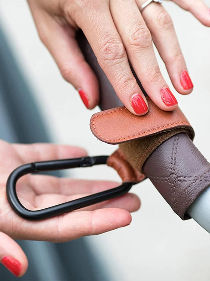 Baby Stroller Hook Fashion PU Leather Adjustable Pram Hook Cart Organizer Diaper Bag Hanger Children Boy Girl Travel Accessories