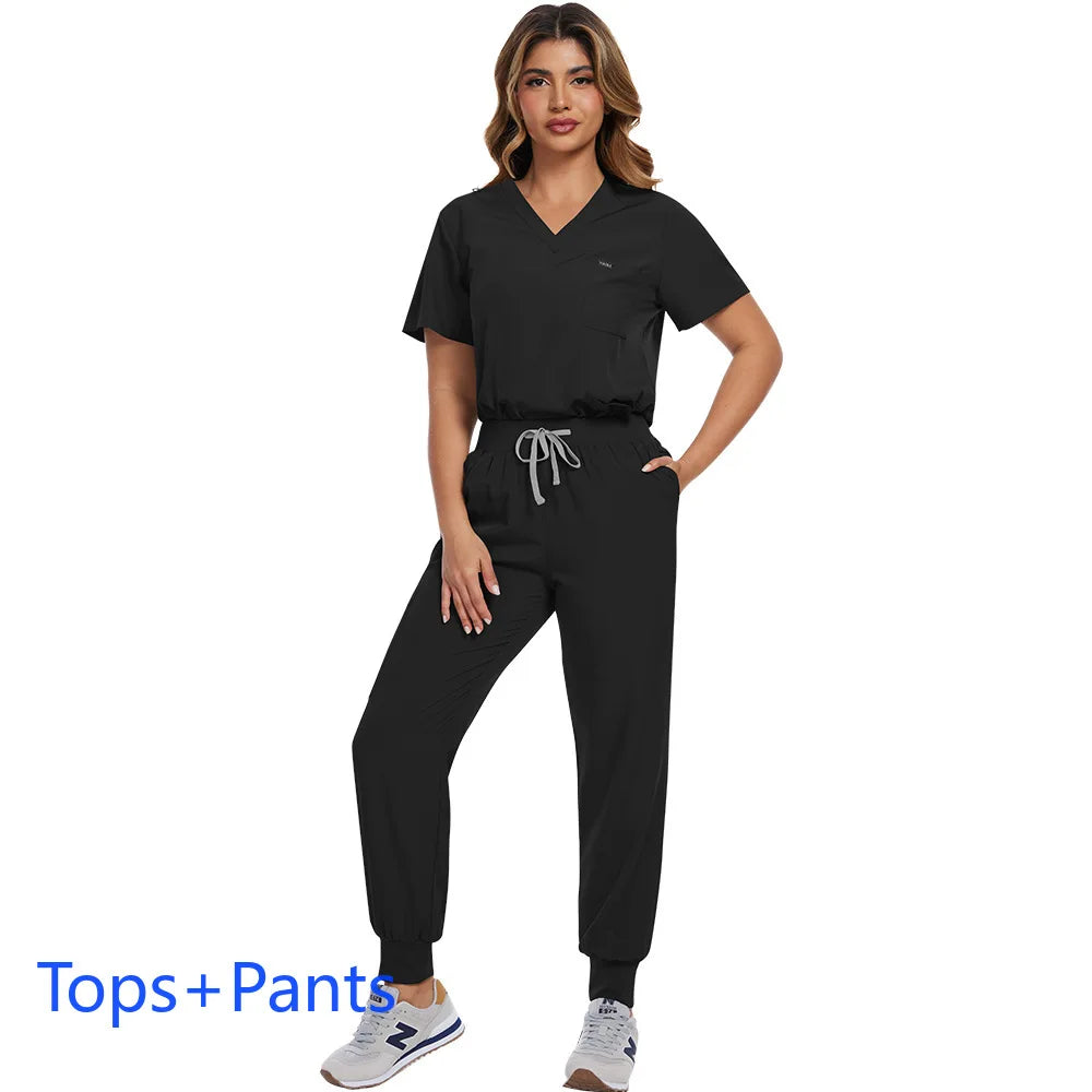 Surgical Scrubs Unisex - Quick-Dry Dental Clinic & ER Workwear Split Set W/Short Sleeve & Anti-Microbial 6 Pockets