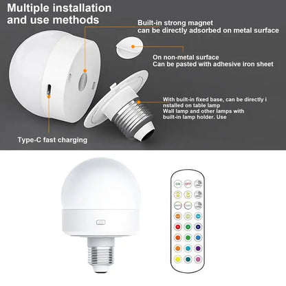 Remote Control Bulbs Color Changing LED Light Bulbs Detachable Magnetic Rgb Smart Rechargeable Bulbs Night Light Lighting