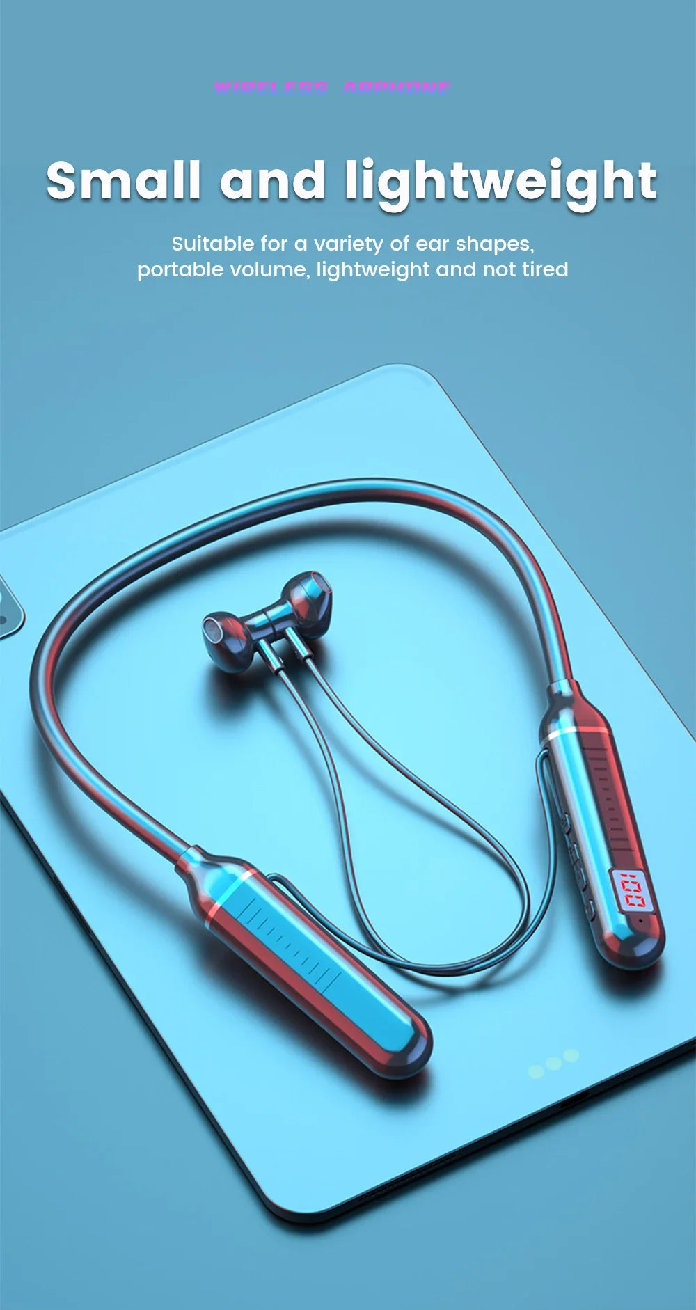 Wireless Headset 5.3 Neck Strap Headset Gaming LED display Stereo Sports headset with magnetic earbuds