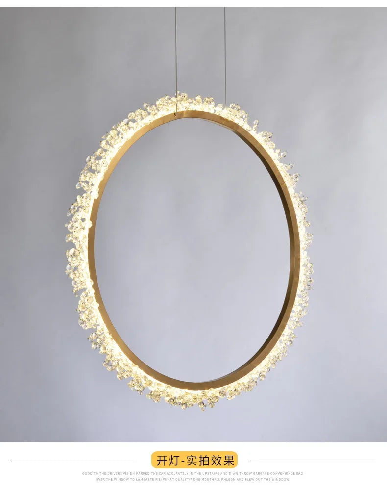 HYN Decorative Chandelier Postmodern Brass Front Desk Circular Art Reception Room Exhibition Hall Crystal Lamp