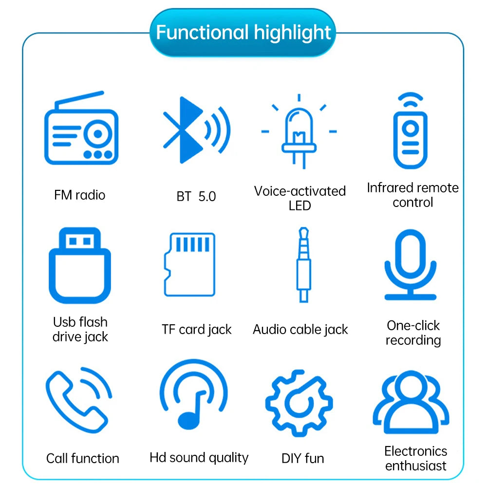 87.5-108MHZ FM Radio Stereo DIY Kit Amplifier Bluetooth Speaker Spectrum Electronic Fabrication DIY Electronic Kit