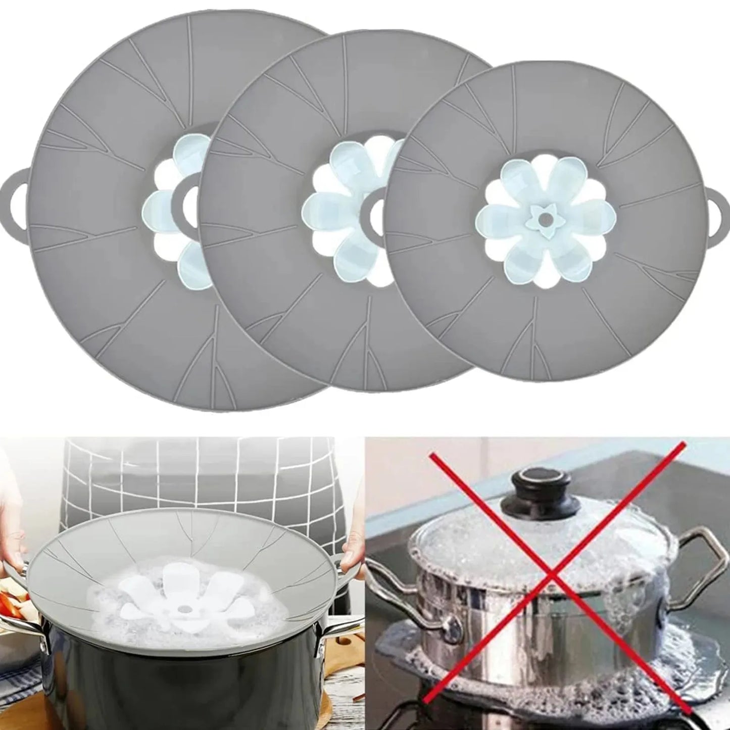 Silicone pattern anti-spill lid, silicone fresh-keeping lid, rotatable lid, kitchen gadgets