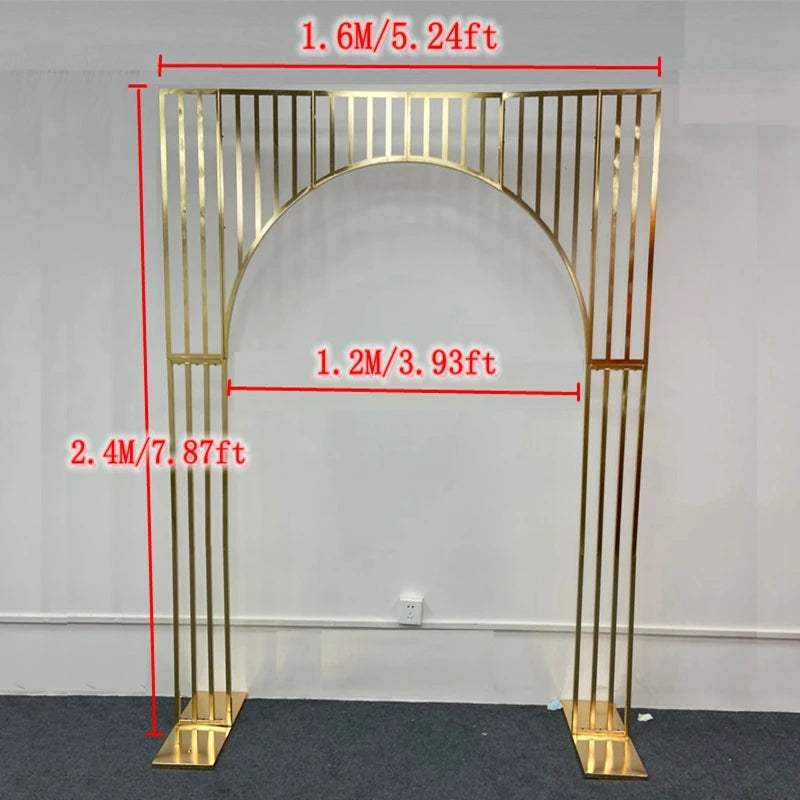 Shiny Gold-Plated Square Screen Backdrop Shelf, Wedding Arch, Geometric Flower, Door Stand, Artificial Flor, 2.2m, 3Pcs