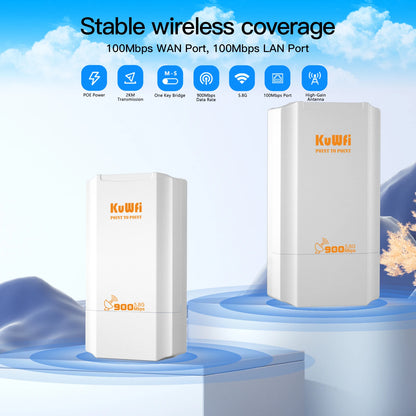 KuWFi 900Mbps Outdoor Wifi Repeater 5.8G Wireless Bridge Wifi CPE Bridge Long Range Extender AP Access Point 2KM Wifi Coverage
