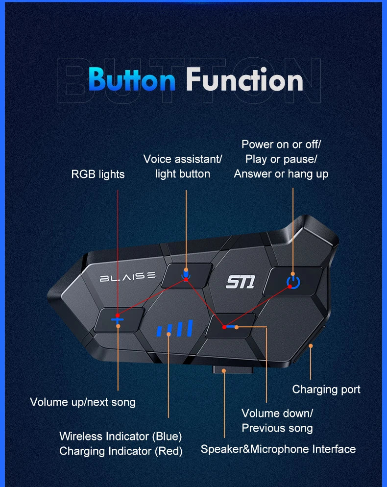 Y10 Motorcycle Helmet Bluetooth Headset 2000Mah Super Long Standby Wireless Hands-free Waterproof Motorbike Earphone