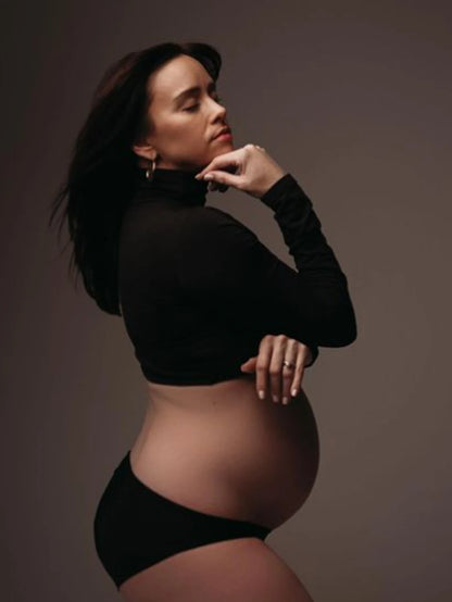 Maternity Long Sleeve T Shirts Womens Mock Neck Seamless Slim crop Tops For Pregnant photo shoot