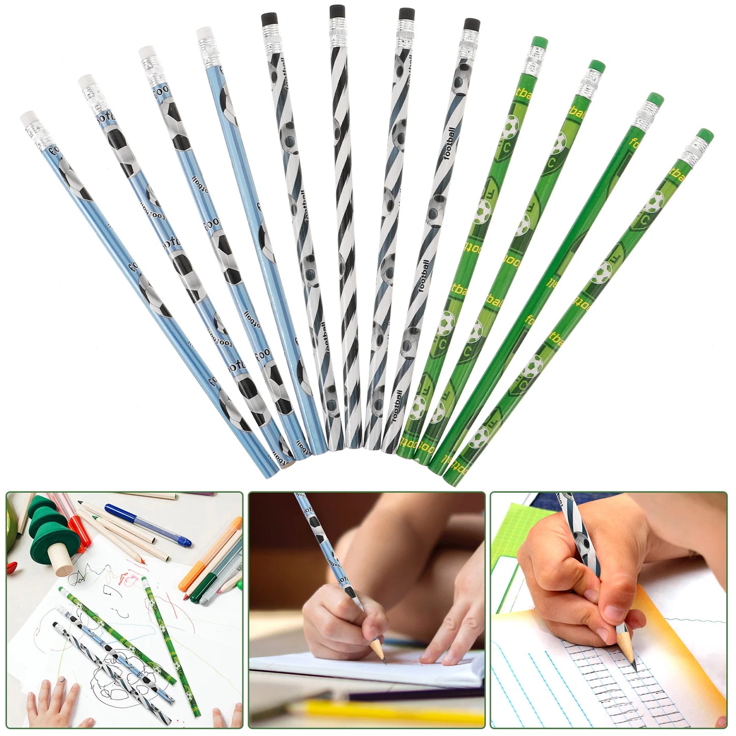 12 Pcs Football Pencils Sports Wooden Lead Pencils Smooth Writing Drafting Pencils Office Supplies Gift Stationery