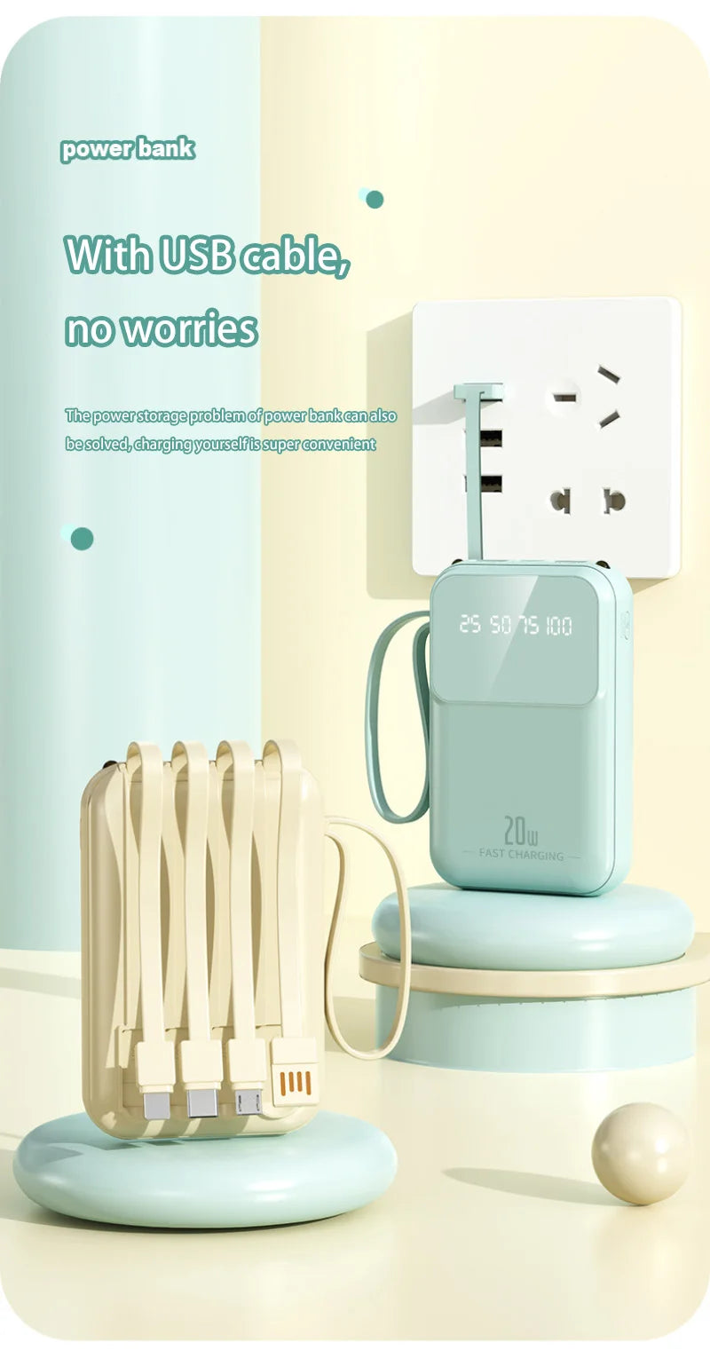 New Built In Power Bank With Small And Portable 20000mAh Llarge Capacity Portable Power Bank Super Fast Charging Power Bank Hot