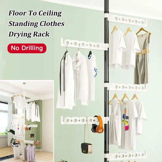 Household Flooring drying rack indoor telescopic pole drying rack Balcony Window Retractable drying rod Fixed Hanging Coat Racks