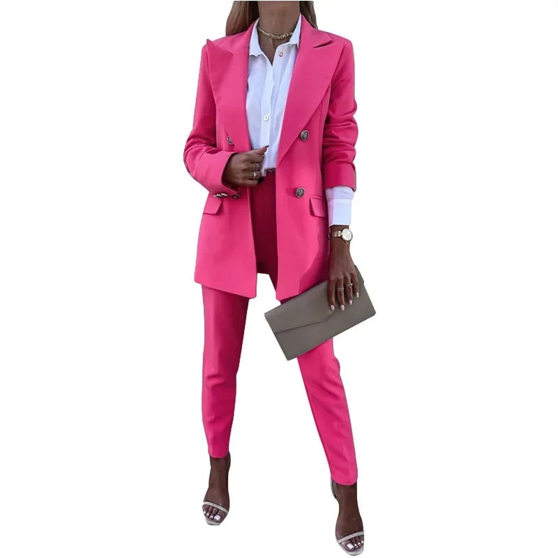2-Piece Women's Office Suit Set - Elegant Long Sleeve Blazer & Pants, Formal Business Attire, Professional Workwear Collection