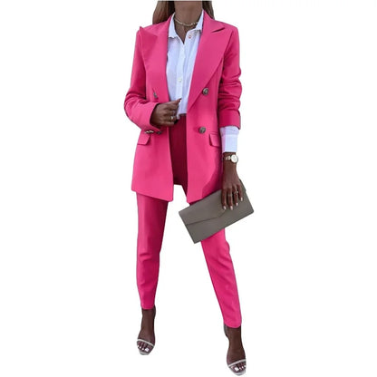 2-Piece Women's Office Suit Set - Elegant Long Sleeve Blazer & Pants, Formal Business Attire, Professional Workwear Collection