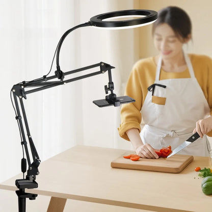 LED Fill Light with Flexible Arm Phone Holder Stand for Video Recording Live Streaming Cooking Adjustable Articulating Arm