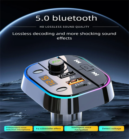 Bluetooth 5.0 Car FM Transmitter Car Bluetooth Receiver Ambient Hands-Free Mp3 Player Dual USB Fast Charger 5.0 Audio Adapter