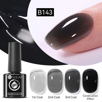 UR SUGAR 7ml Pale Pink Rubber Base Gel Nude Color Semi Permant Soak Off UV LED Self-leveling Gel Varnishes Great Coverage