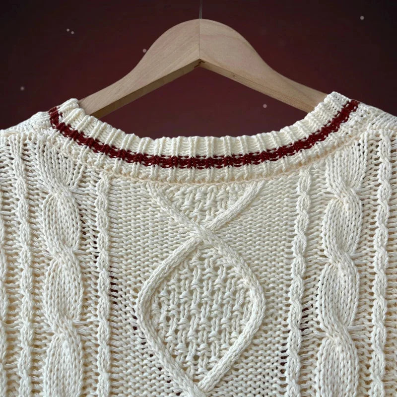 Autumn Leaves Cardigan Women Beige Knitted Cardigans with Red Maple Leaf Embroidery Folklore Girl Oversized Sweaters Tops Y2k