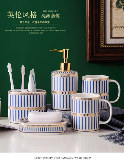 Bathroom Ceramic Five Piece Set Portable Soap Dispenser Mouthwash Cup Bathroom Accessories Set bathroom accessories set