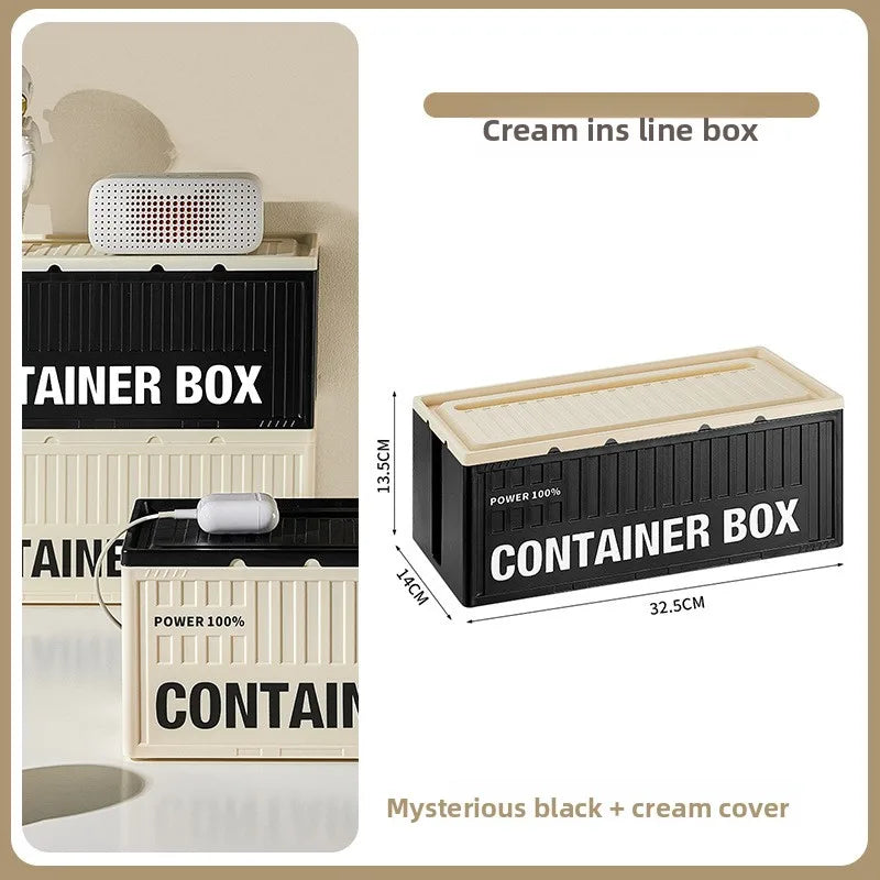 Cable Management Box - Multi-Function Power Strip Organizer with Side Cable Holes, Phone Stand & Storage Lid for Desk/Office