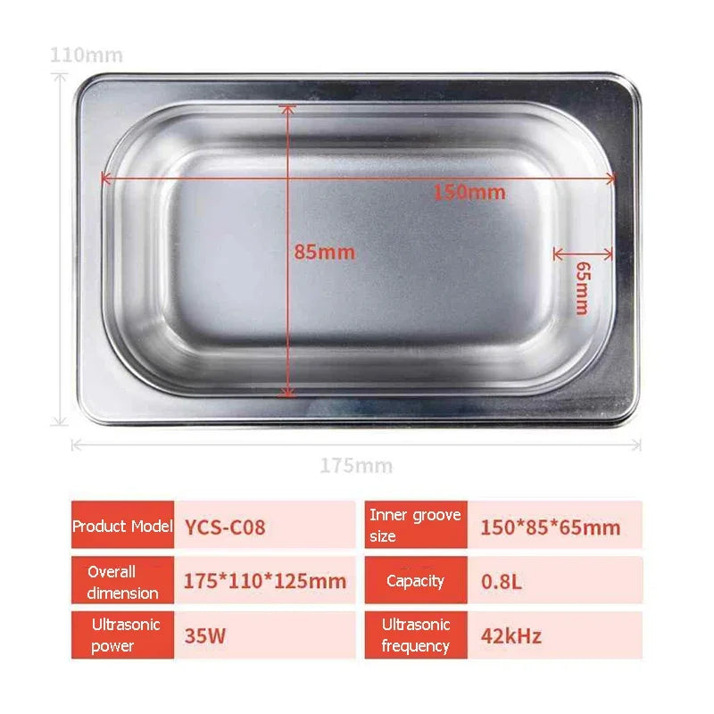 YCS YCS-C08 Ultrasonic Cleaning Machine Mobile Phone Accessories Cleaning Machine Portable Ultrasonic Cleaner