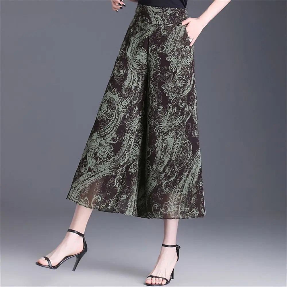New Summer Print Palazzo Pants for Women Lightweight High Waisted Loose Skirt Pants