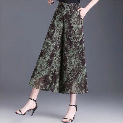 New Summer Print Palazzo Pants for Women Lightweight High Waisted Loose Skirt Pants