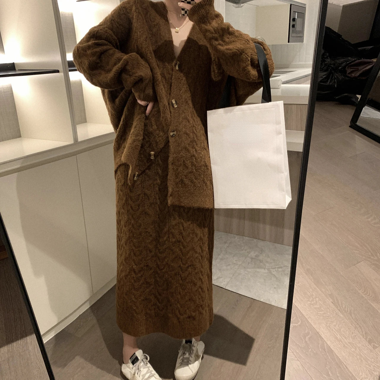 Women Sweater Winter 2 Piece Sets Elegnat Knitted Suits Female Sweaters Vintage Womens Skirt High Waist Autumn Vintage Vestidos