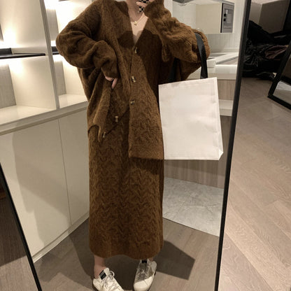 Women Sweater Winter 2 Piece Sets Elegnat Knitted Suits Female Sweaters Vintage Womens Skirt High Waist Autumn Vintage Vestidos